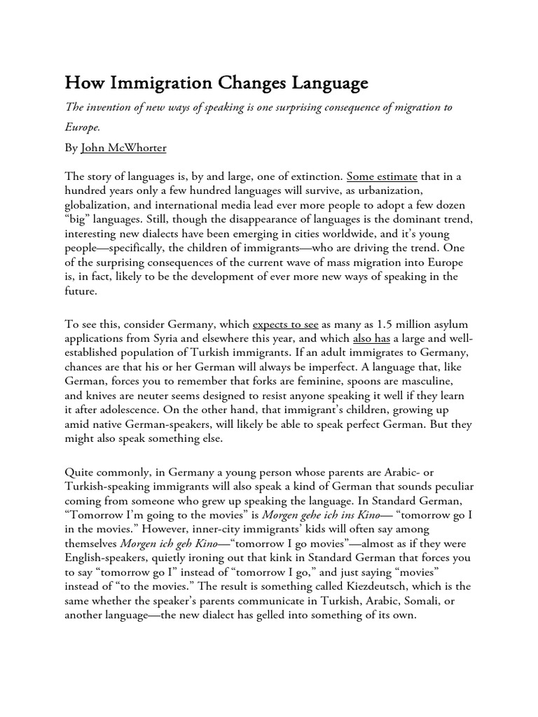 Immigration's Impact on Language Evolution | PDF | English Language ...