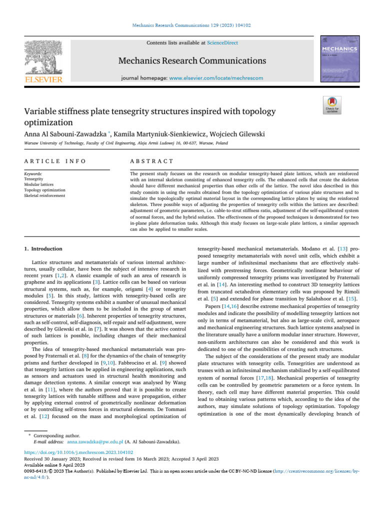 Variable Stiffness Plate Tensegrity Structures Ins 2023 Mechanics ...