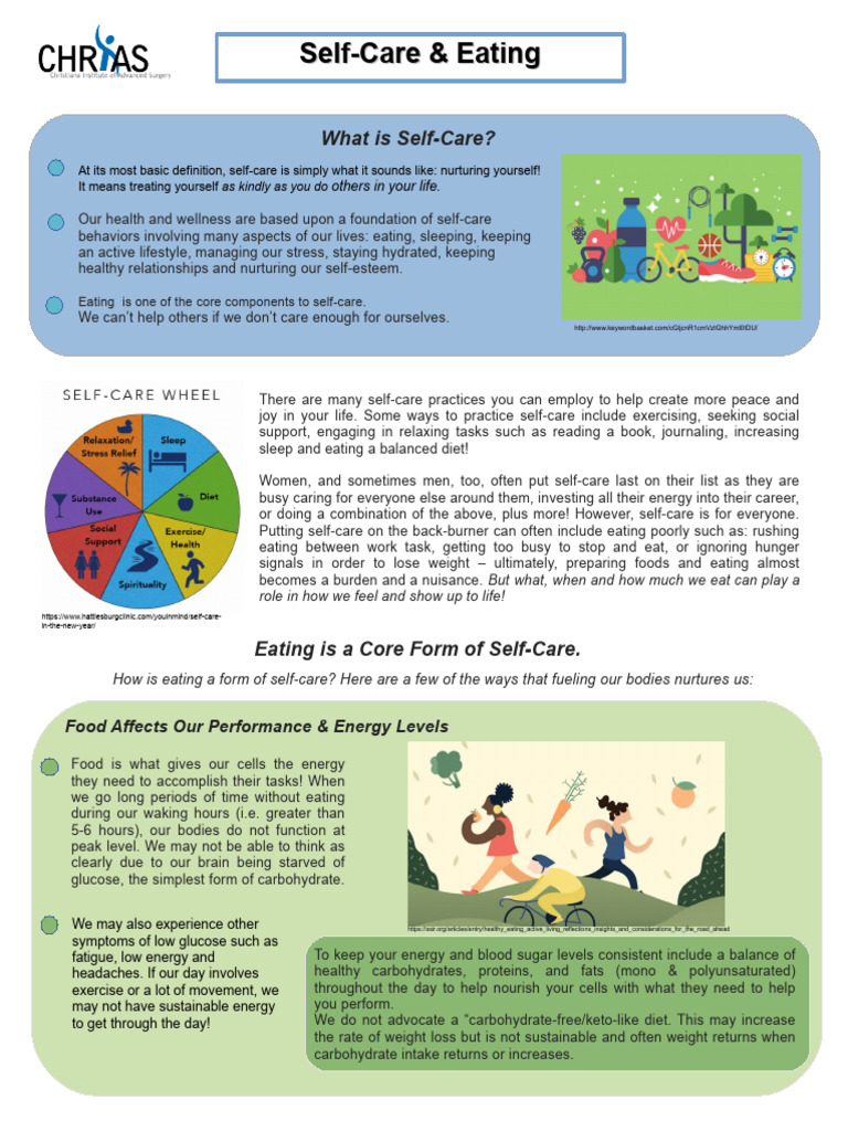Self Care and Eating Handout | PDF | Carbohydrates | Dieting