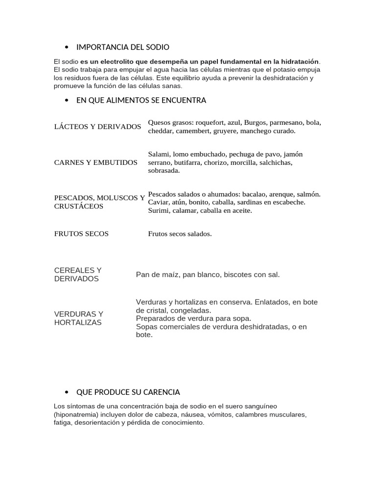 Importancia del sodio en la salud | PDF