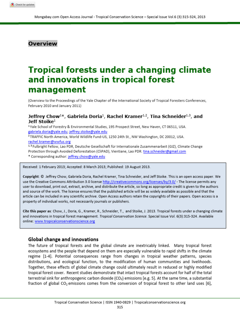 Chow Et Al 2013 Tropical Forests Under A Changing Climate and ...