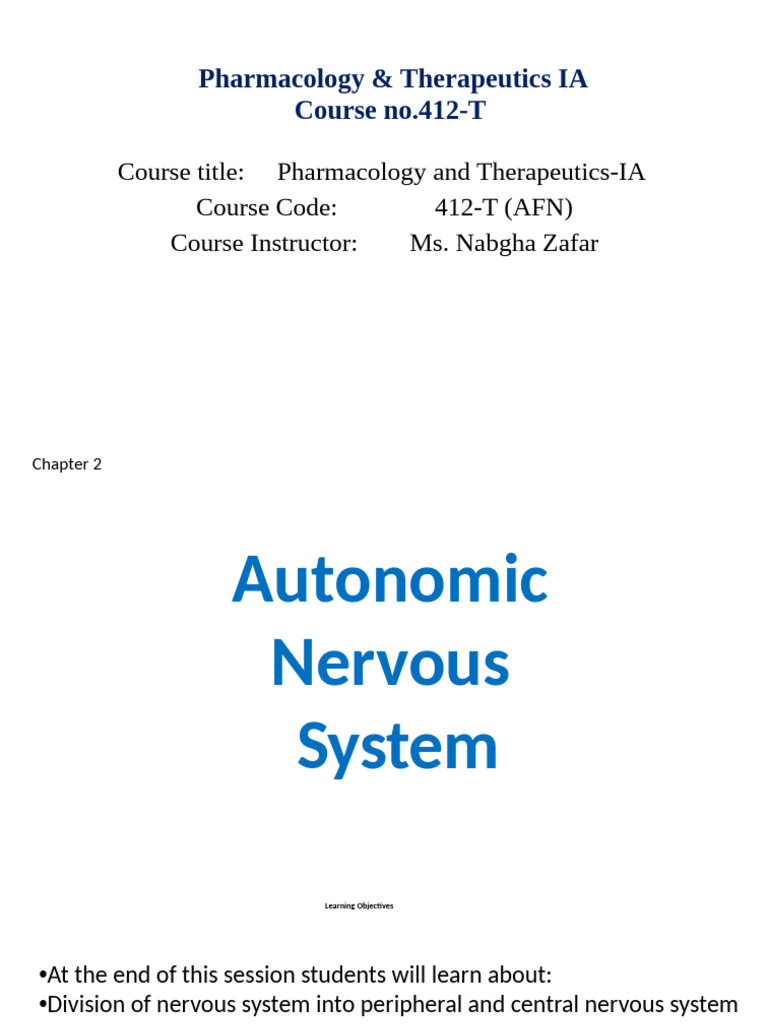 ANS Lecture 1 | PDF | Autonomic Nervous System | Nervous System