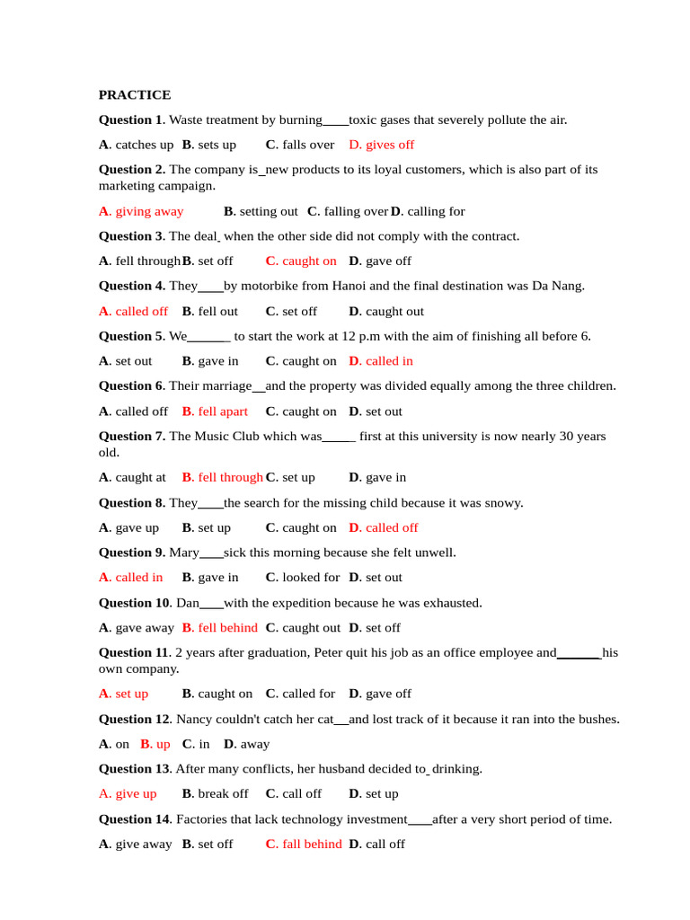 English Phrasal Verbs Practice Quiz | PDF