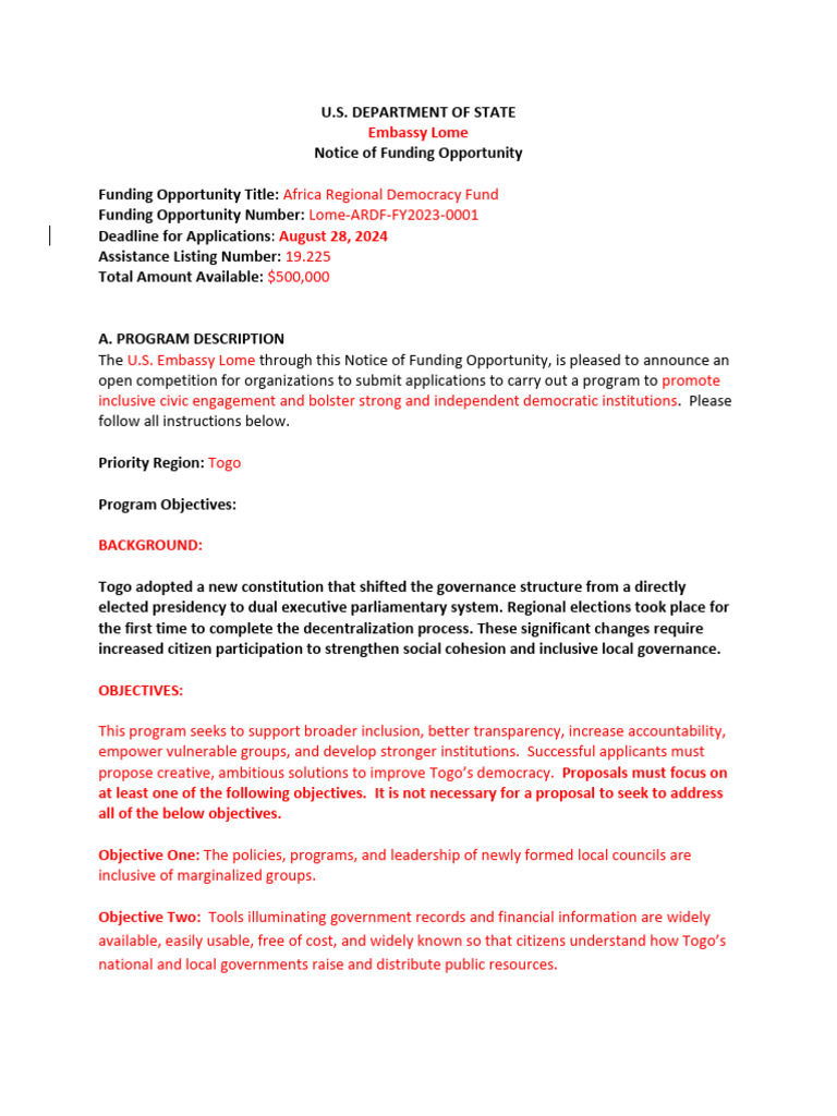 2024 07 ARDF Notice of Funding Opportunity Togo DC Rev | PDF | Code Of ...