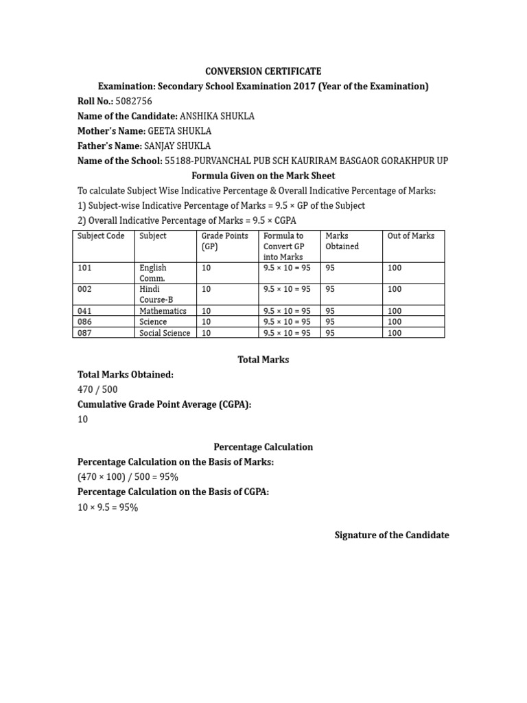 Conversion Certificate for 2017 Exam | PDF