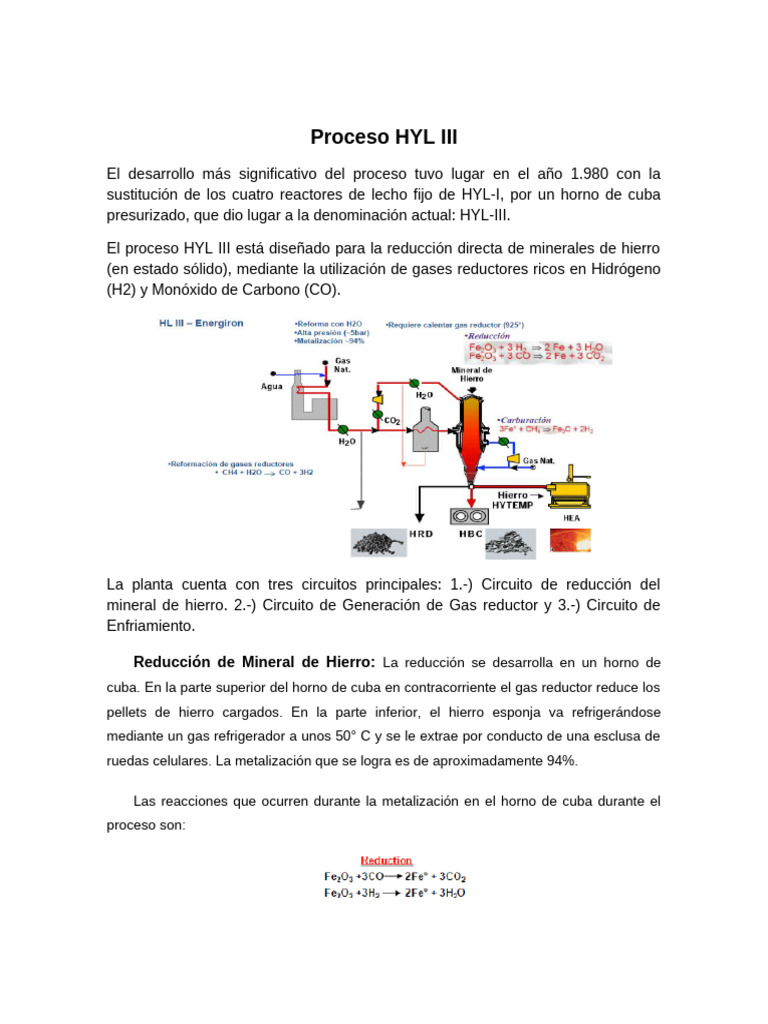 Proceso HYL III: Reducción de Hierro Directa | PDF | Hierro | Metano