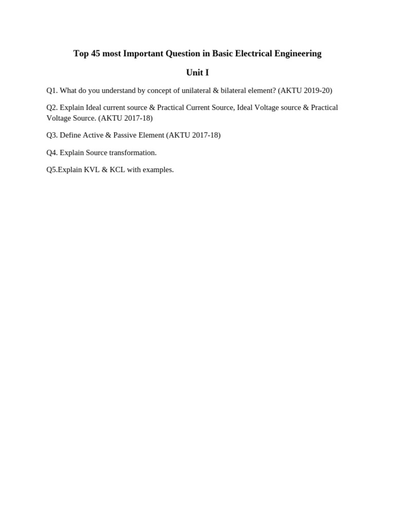 Key Questions in Electrical Engineering | PDF | Transformer ...