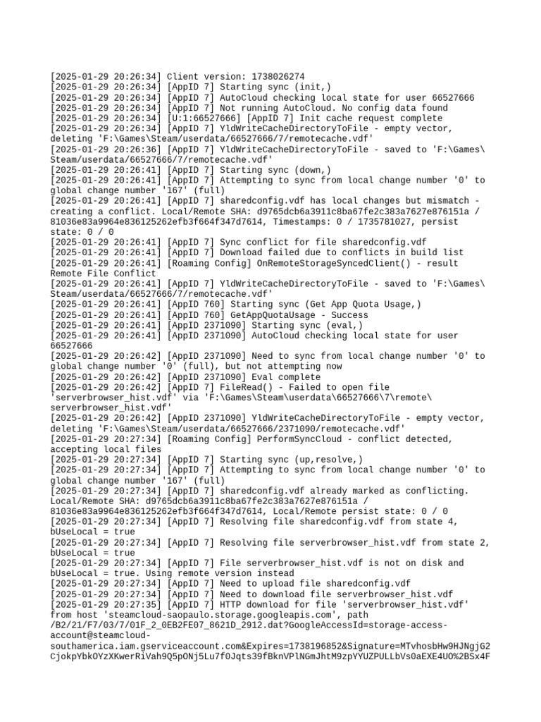 Steam Cloud Sync Log Analysis | PDF | Data | Software