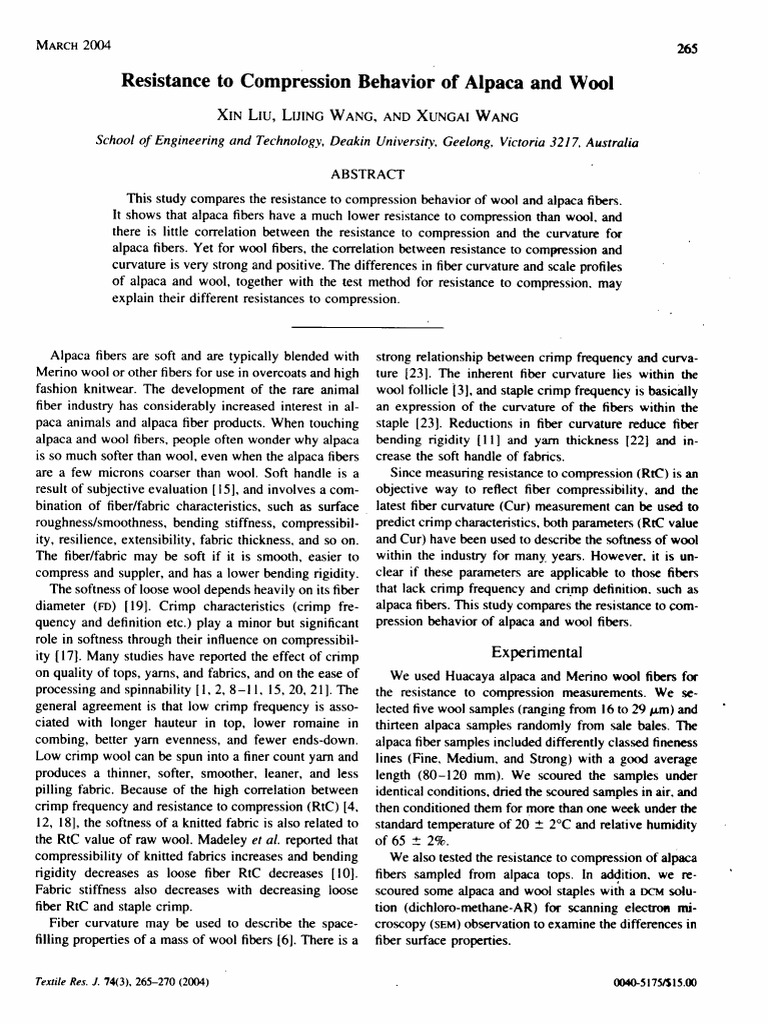 Alpaca vs. Wool: Compression Resistance | PDF | Wool | Textiles