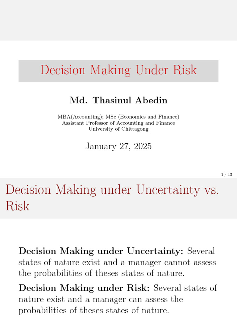 Decision Making Under Risk Explained | PDF | Utility | Mathematical And ...