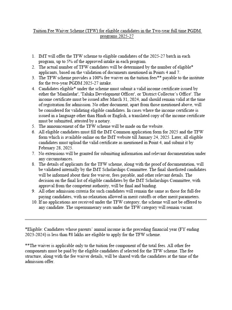 TFW Certificate Application 2025-27 | PDF