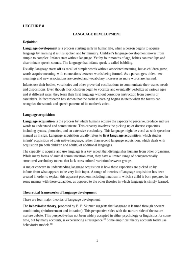 LECTURE 8 (1) | PDF | Language Acquisition | Language Development