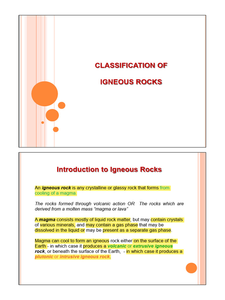 Classification of Igneous Rocks Guide | PDF | Igneous Rock | Rock (Geology)