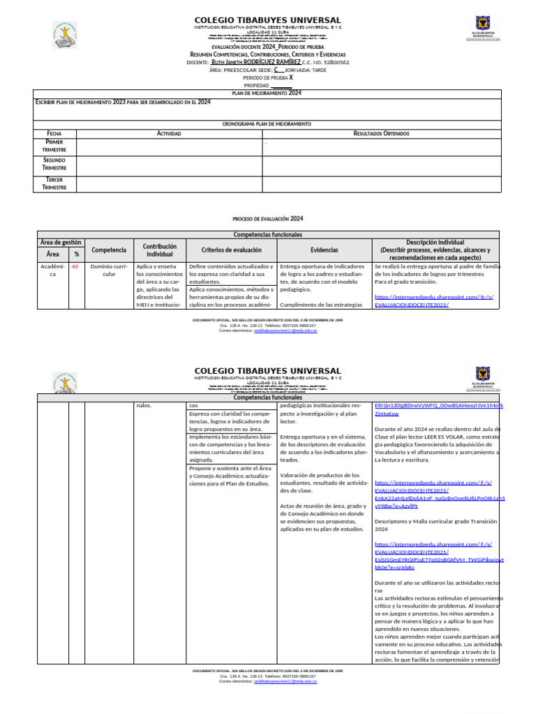 Evaluación Docente 2024: Plan Mejoramiento | PDF | Plan de estudios ...