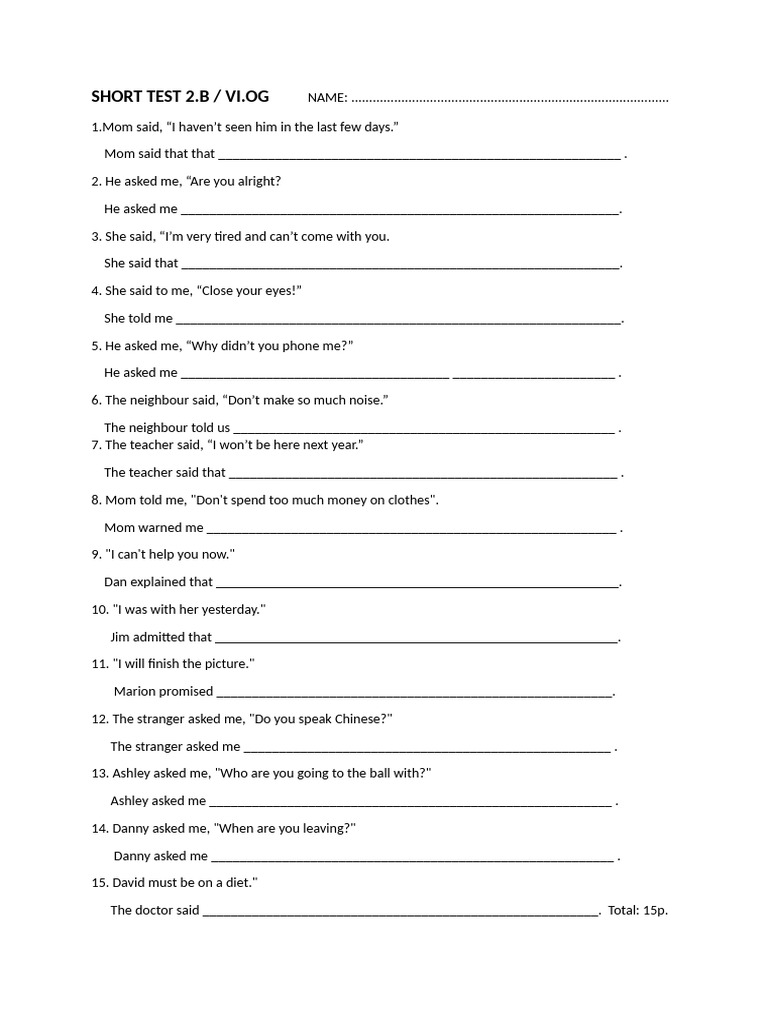Reported Speech Practice Exercise | PDF
