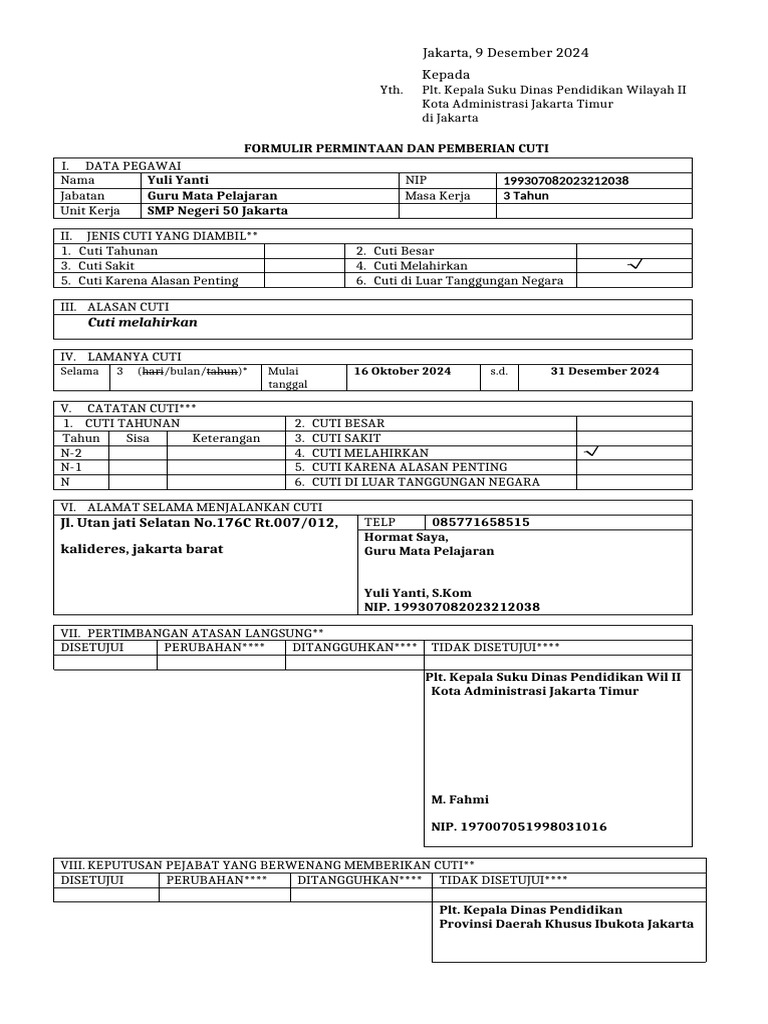 Contoh Cuti 2023 Pdf