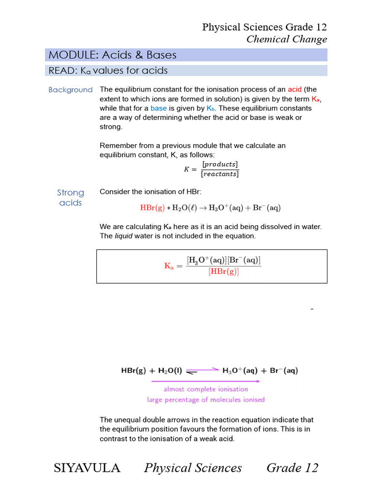 1. Ka values | PDF | Acid | Chemical Equilibrium