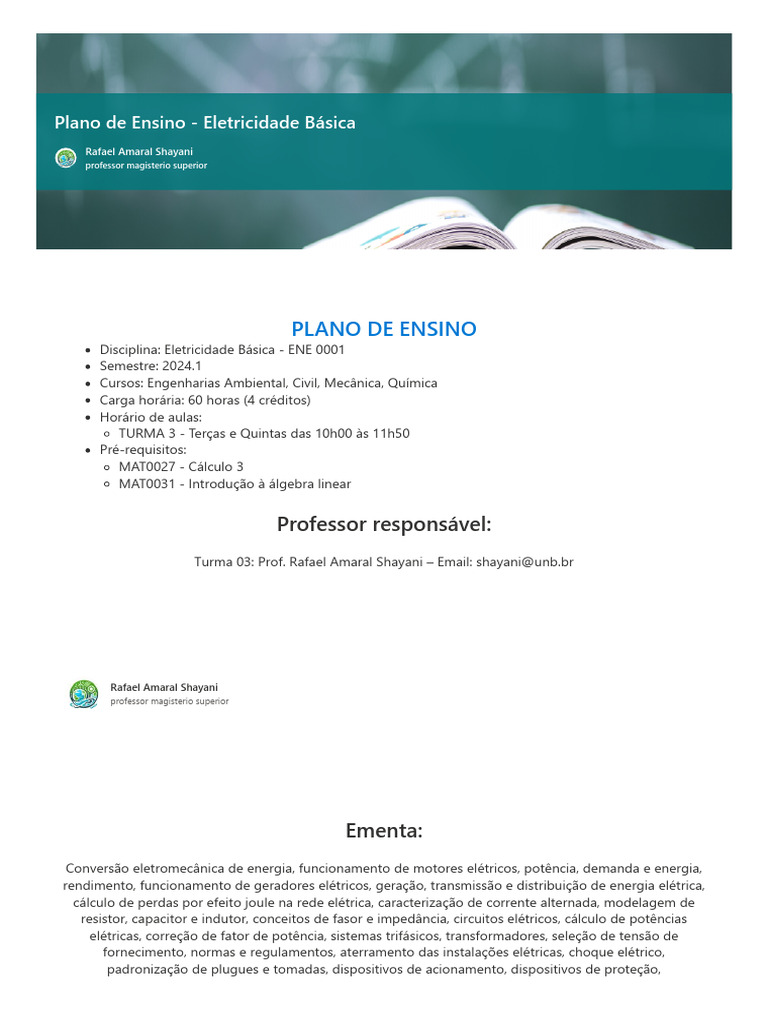 Plano de Ensino: Eletricidade Básica 2024 | PDF | Eletricidade ...