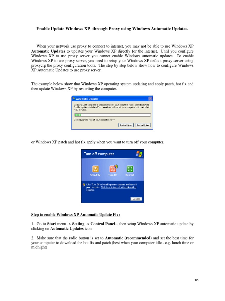 Configure XP Updates via Proxy Server | PDF | Microsoft Windows | Proxy ...