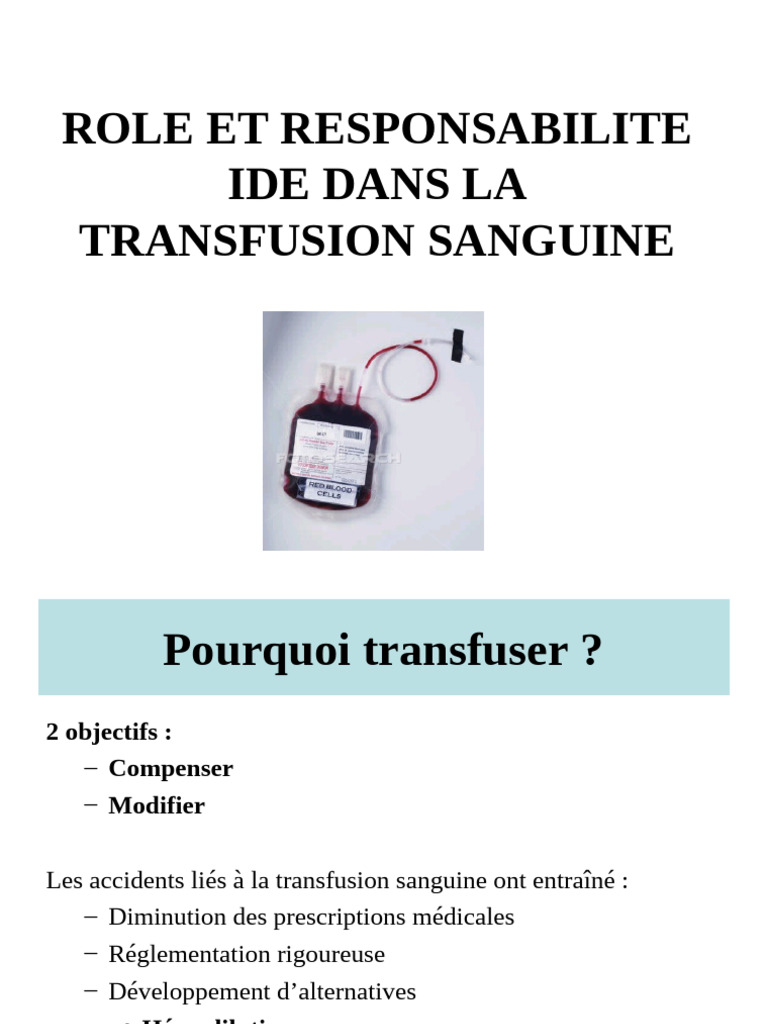 Rôle de l'IDE en transfusion sanguine | PDF | Transfusion sanguine ...