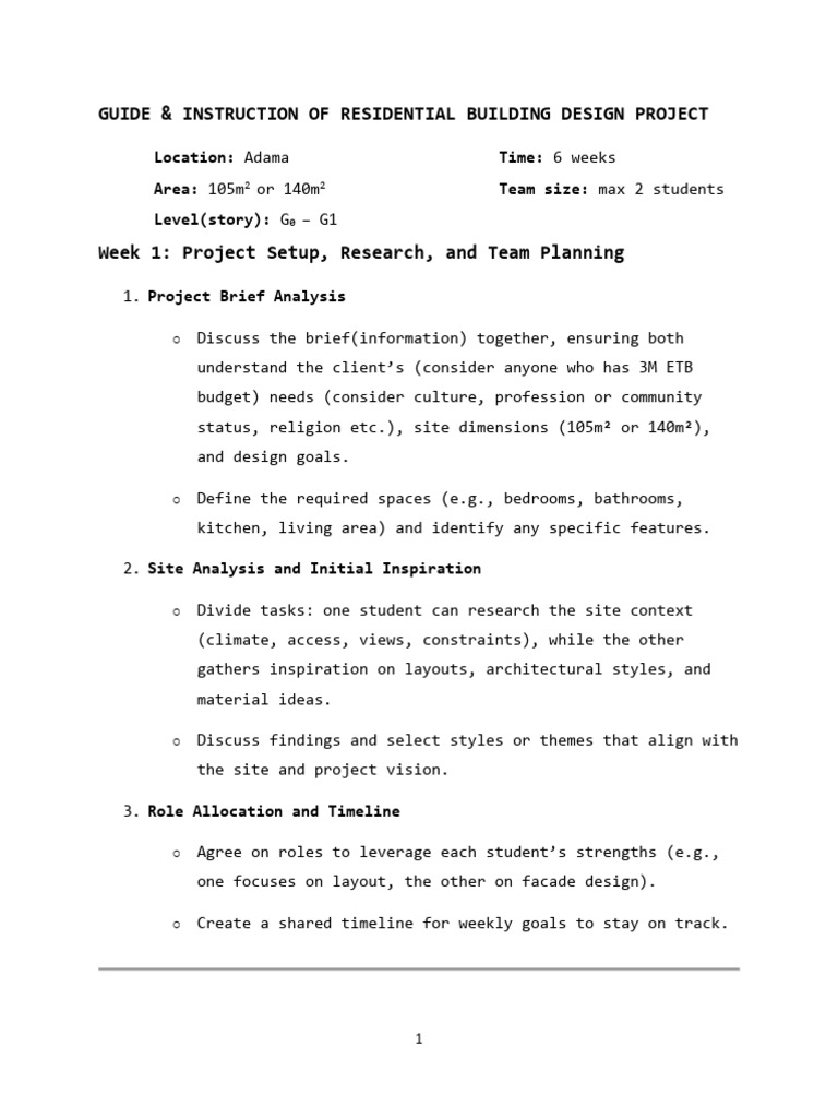 Guide & Instruction For Residential Design Project | PDF | Design