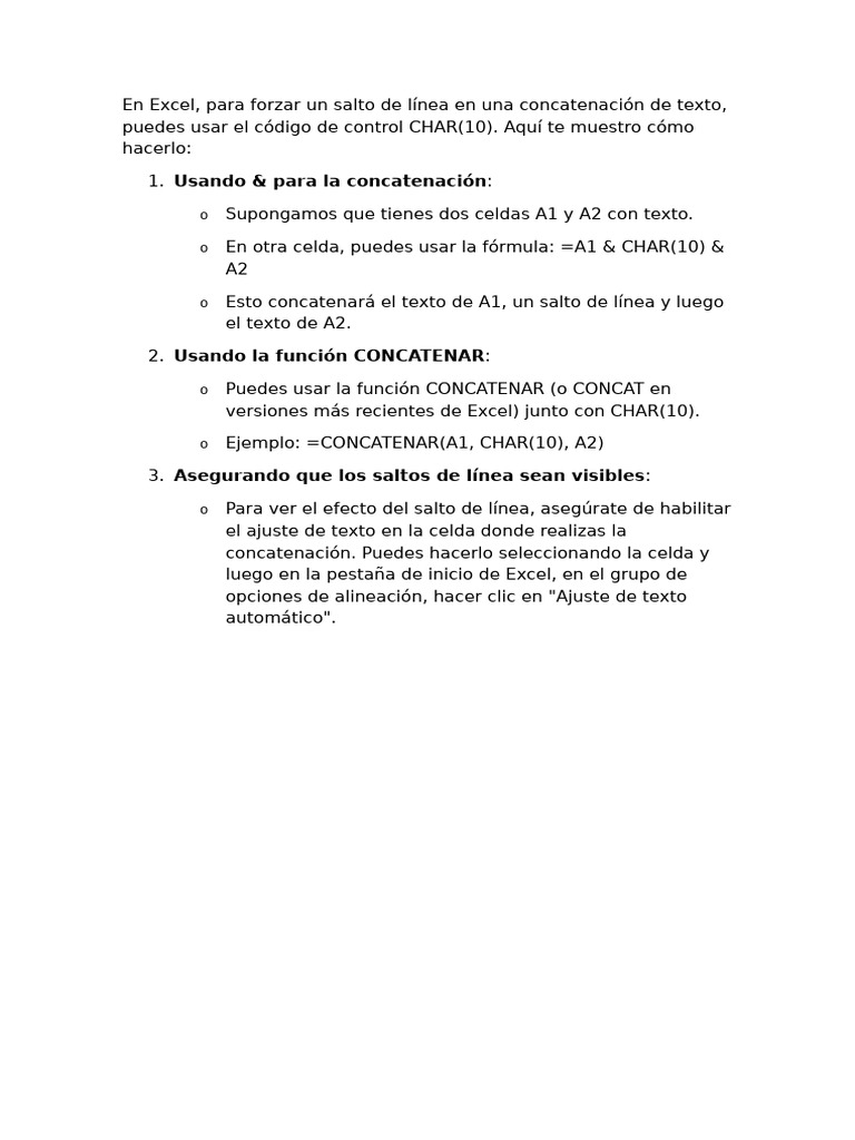 En Excel Forzar Salto Linea Concatenacion | PDF
