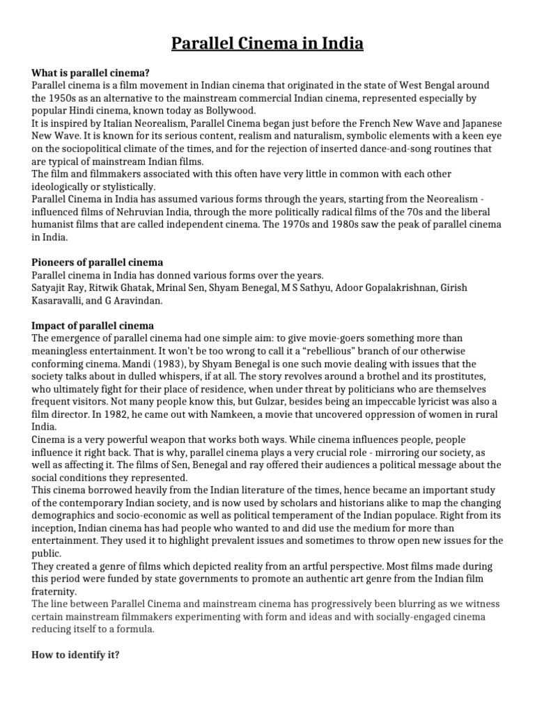 Understanding Parallel Cinema in India | PDF