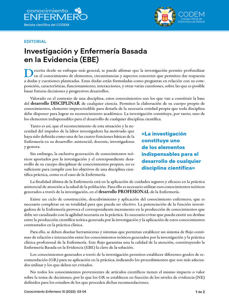 Investigacion y Enfermeria Basada en La Evidencia | PDF | Enfermería ...