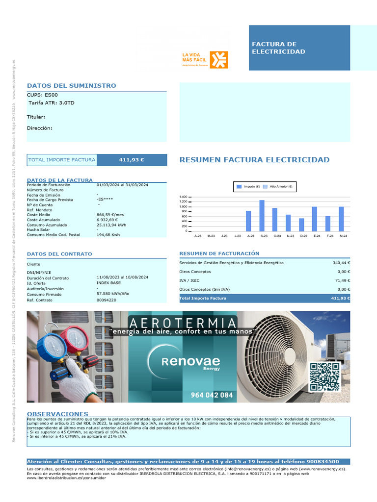 Ejemplo de factura de electricidad | PDF | Cantidad | Energia electrica