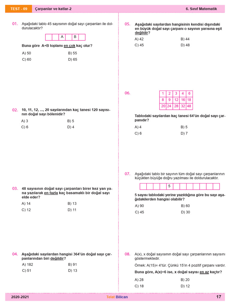 b1 Test 09 Carpanlar Ve Katlar 2 | PDF