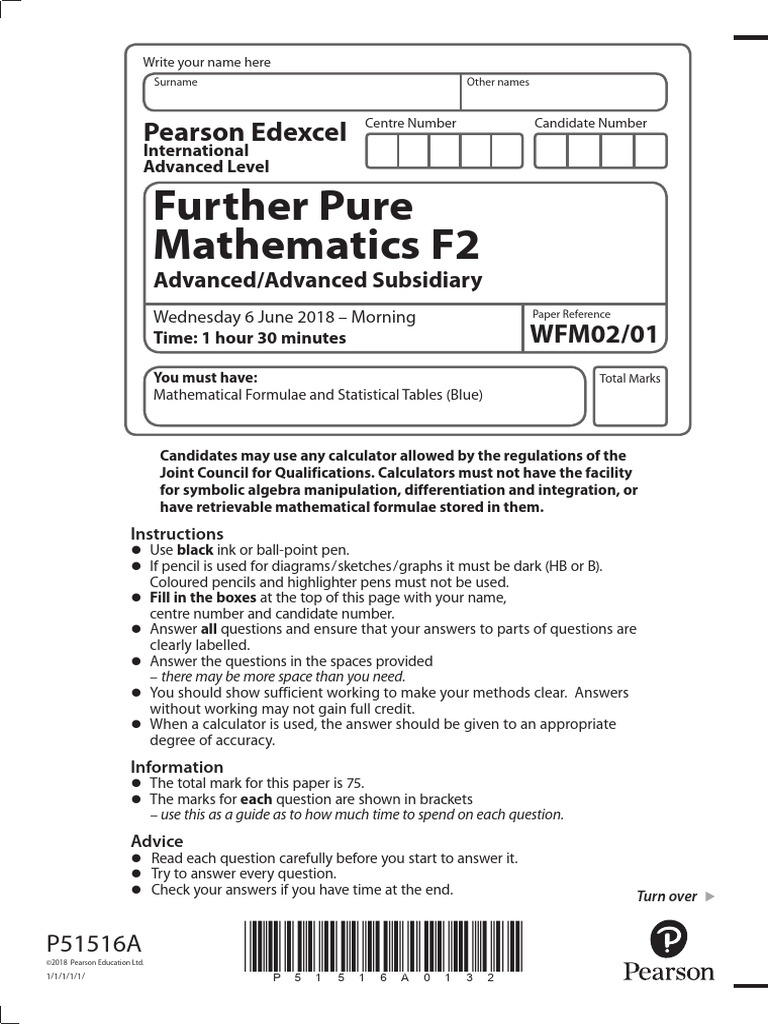 Further Pure Mathematics F2 Exam Guide | PDF | Mathematical Objects ...