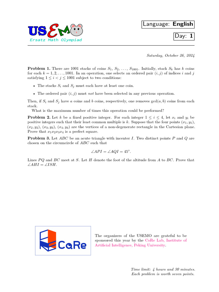USEMO 2024 Problem Set Overview | PDF