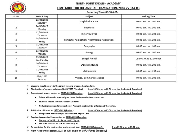 Std-IX Annual Exam Schedule 2024-25 | PDF