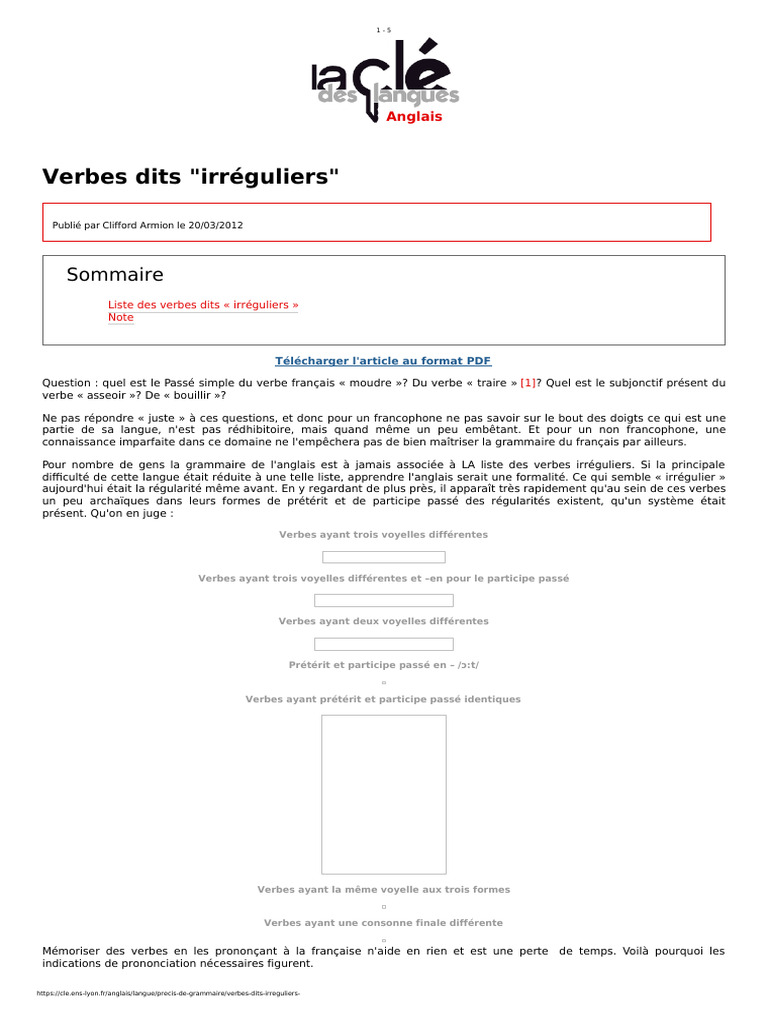 Liste des verbes irréguliers en anglais | PDF | Verbe | Linguistique