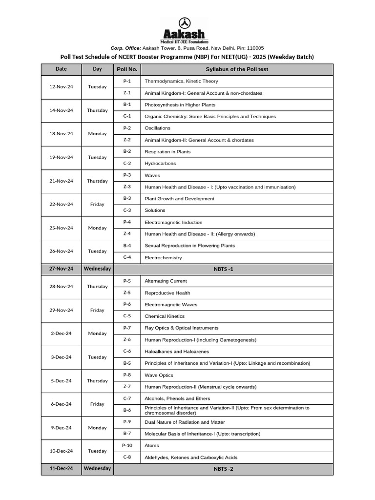 Poll Schedule NBP 2025 Weekdays | PDF | Chemistry | Biomolecules