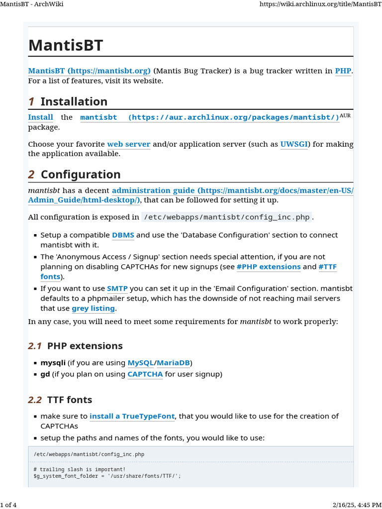 MantisBT - ArchWiki | PDF | Networking | Internet & Web