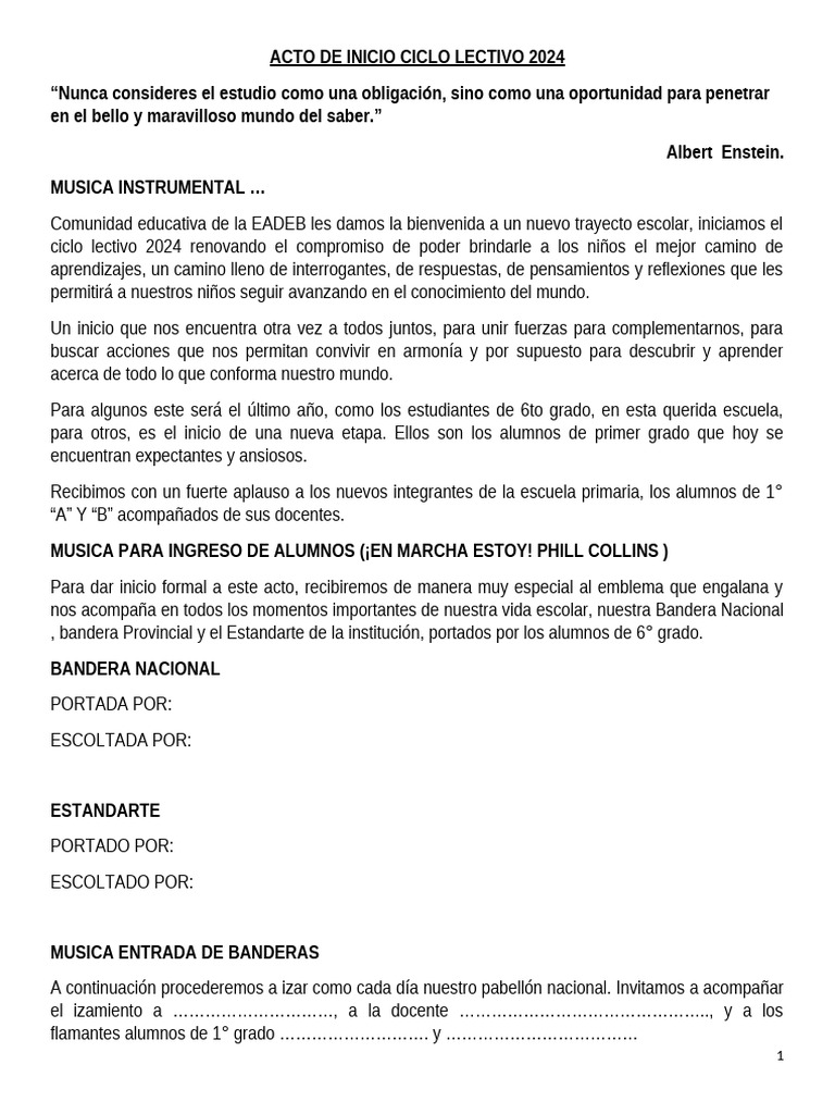 Acto de Inicio Ciclo Lectivo 2024 | PDF