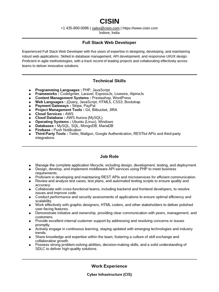 Full Stack Web Developer 5years Update | PDF | J Query | Php