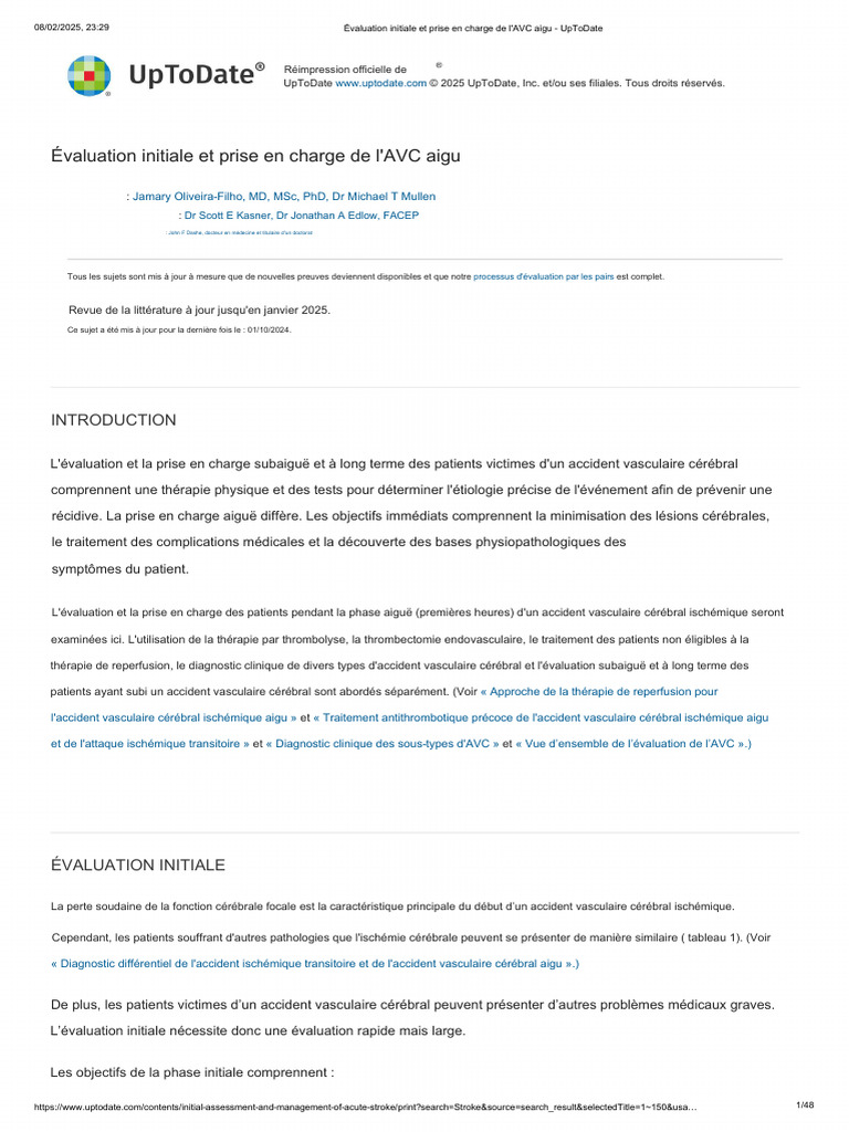 Initial Assessment and Management of Acute Stroke - UpToDate 2 | PDF ...