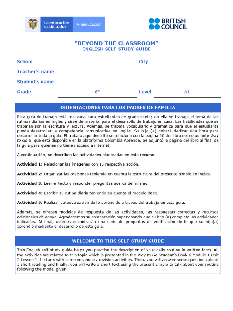 English Self-Study Guide: Daily Routines | PDF | Learning | Behavior ...