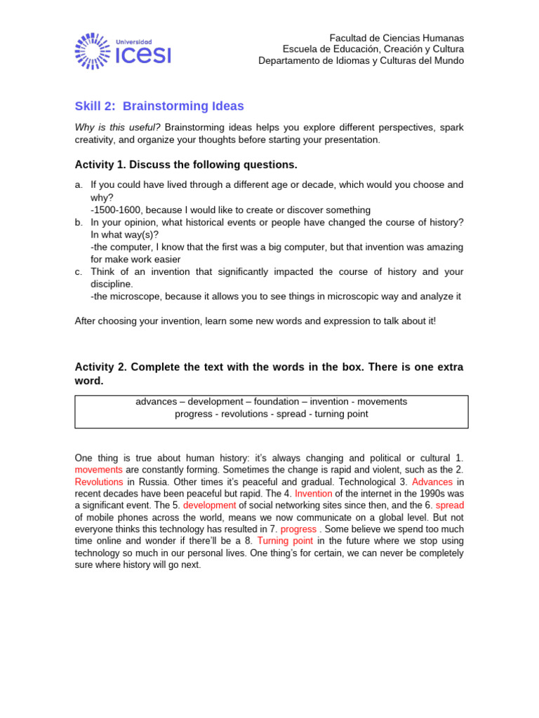 Activities For Skill 2 | PDF | Brainstorming