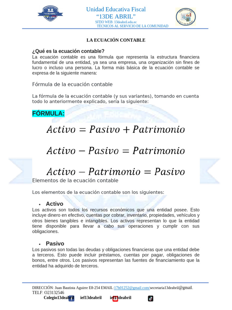 Importancia de la Ecuación Contable | PDF | Contabilidad | Valor neto