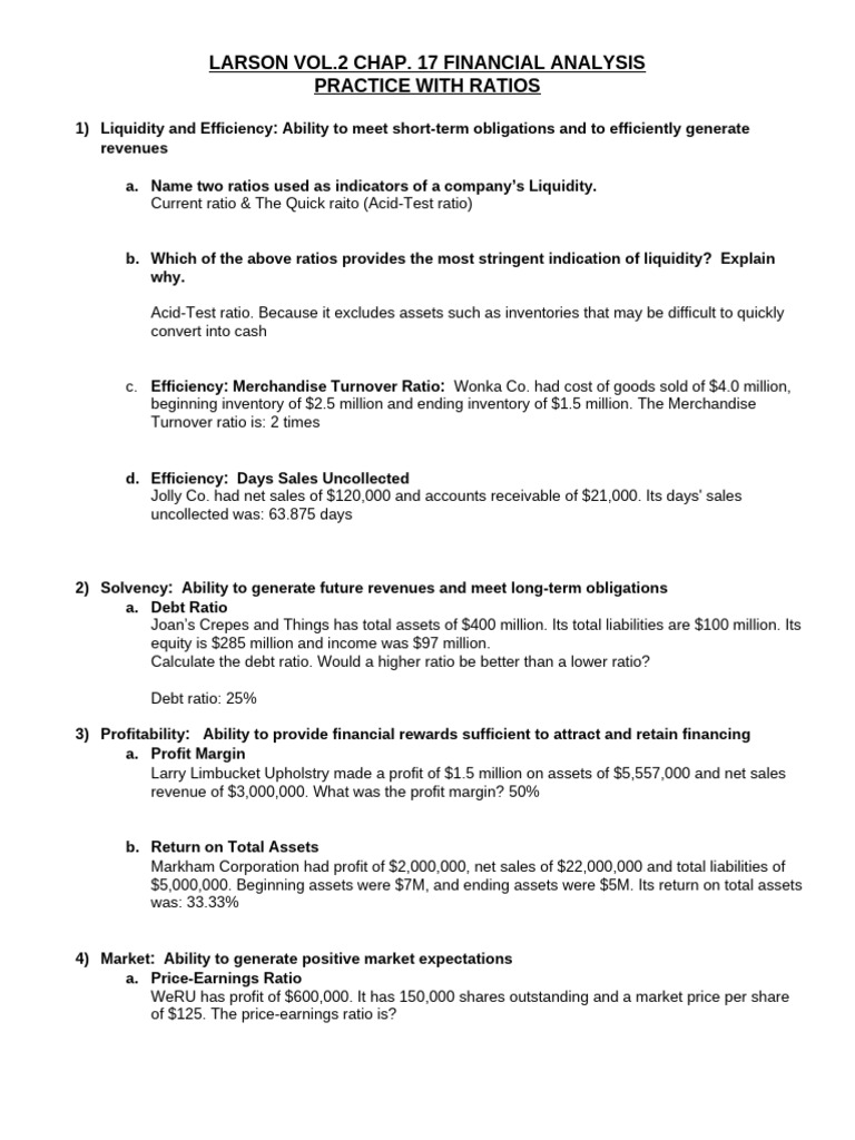 Practice Exercise - Financial Analysis - With Answers | PDF | Revenue ...