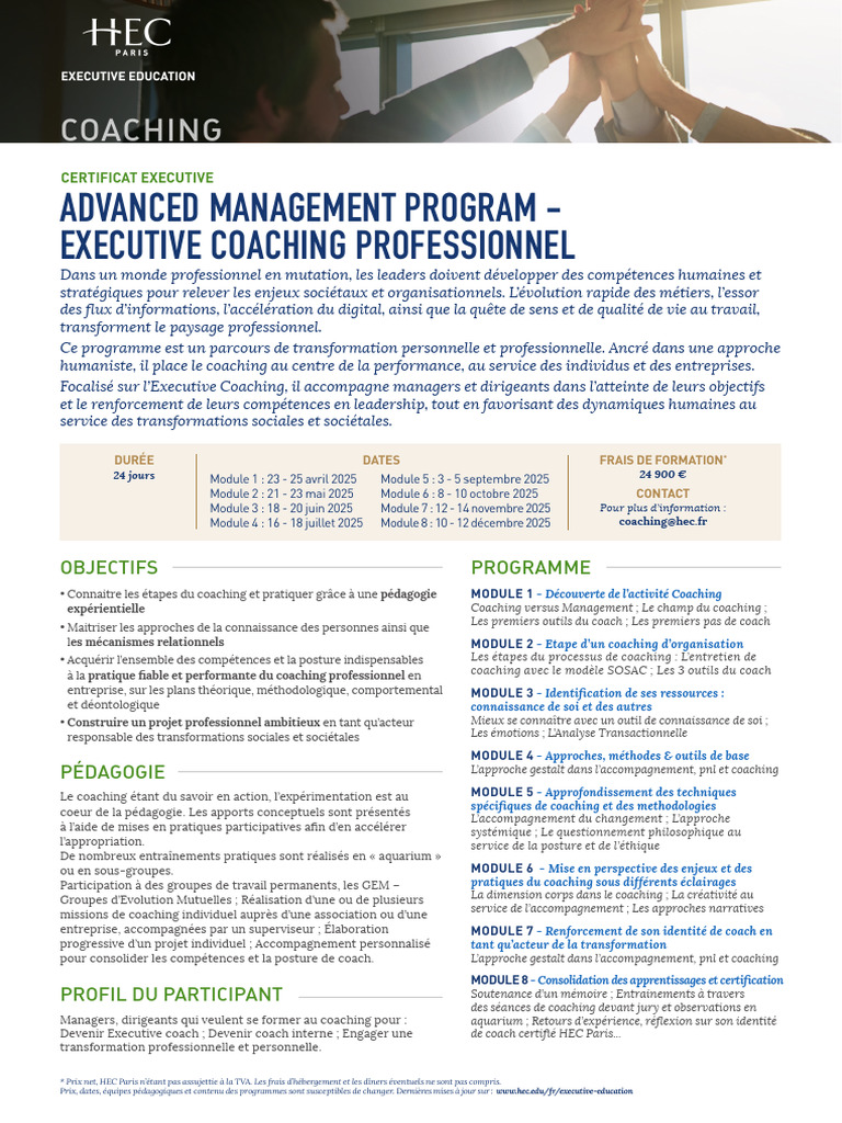 Programme de Coaching Exécutif HEC | PDF | Programmation neuro ...