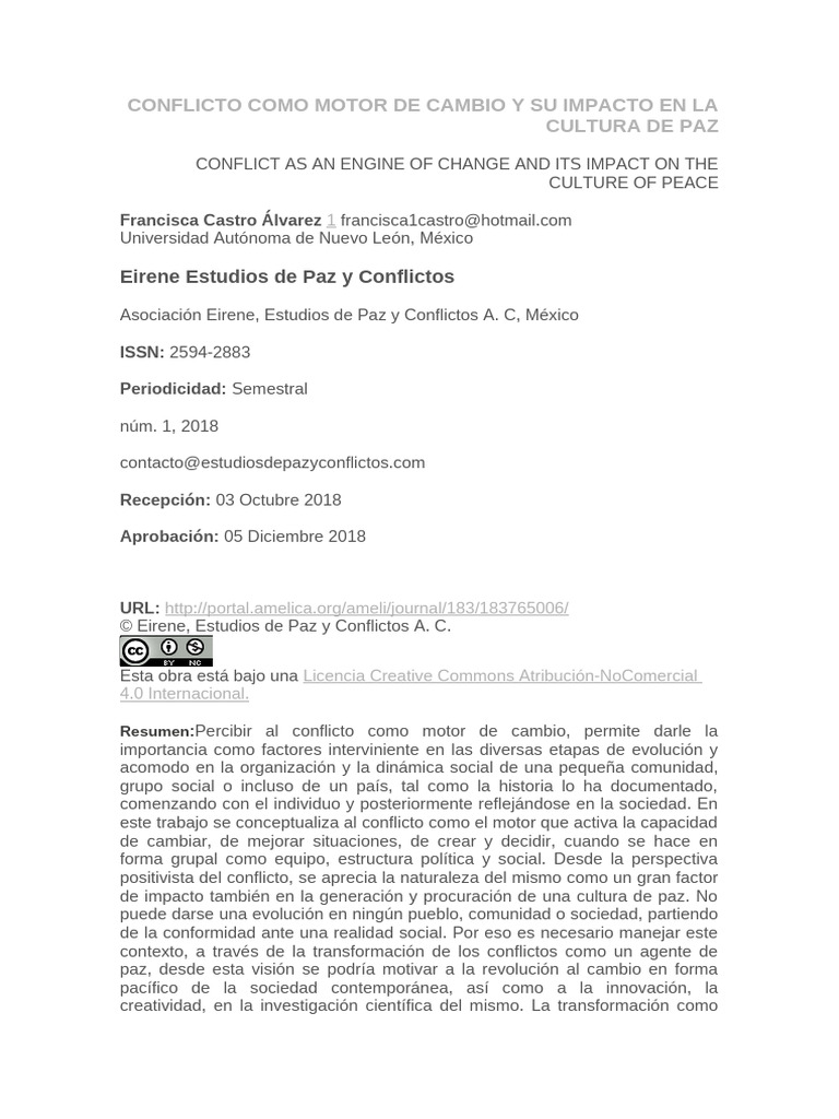 Conflicto y Cultura de Paz: Transformación Social | PDF | Conflicto ...