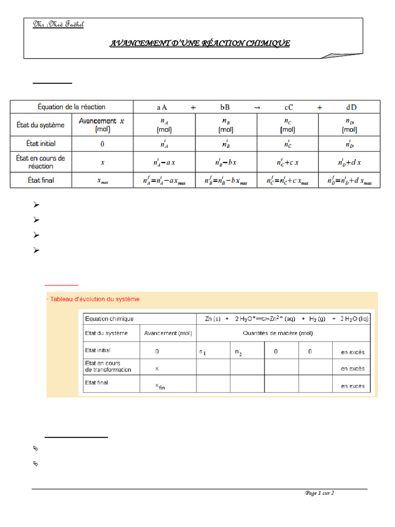 Avancement et facteurs de réactions chimiques | PDF | Catalyse ...