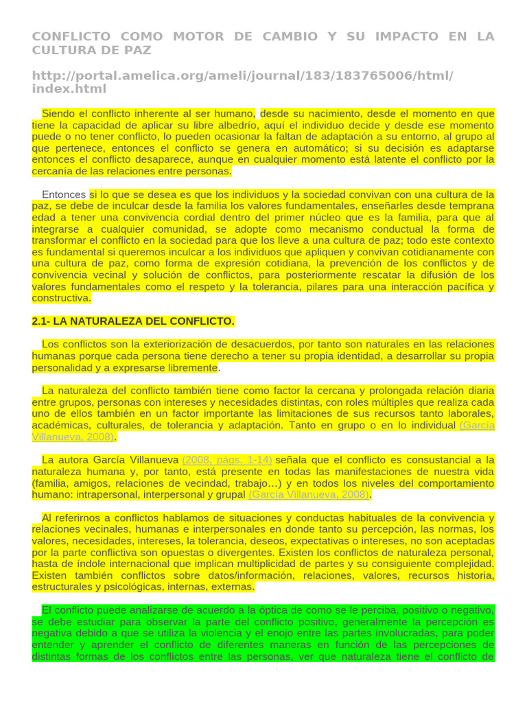 Conflicto y Cultura de Paz: Transformación Social | PDF | Conflicto ...