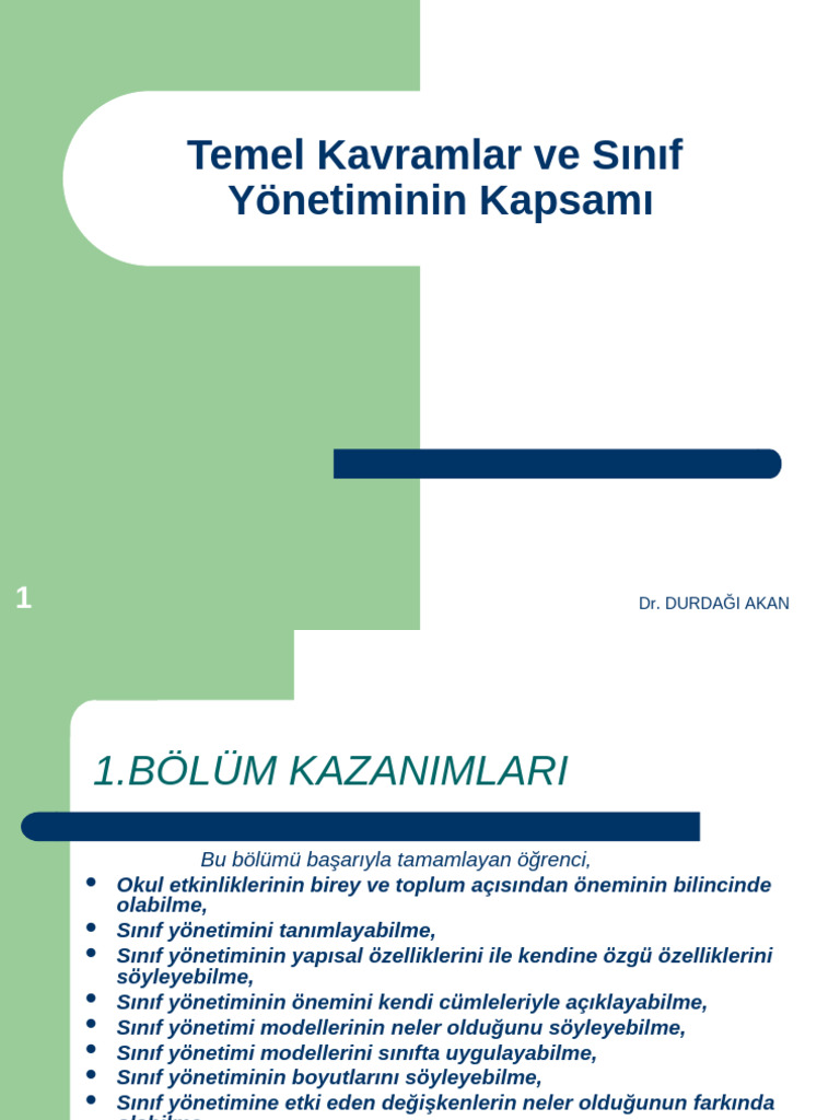 1 - Bölüm Temel Kavramlar Ve Sınıf Yönetiminin Yapısı 2 | PDF