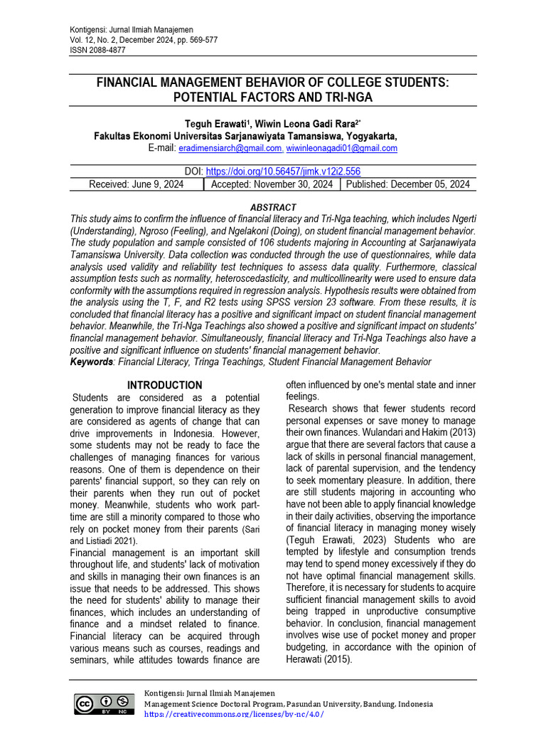 Financial Management Behavior in Students | PDF | Coefficient Of ...