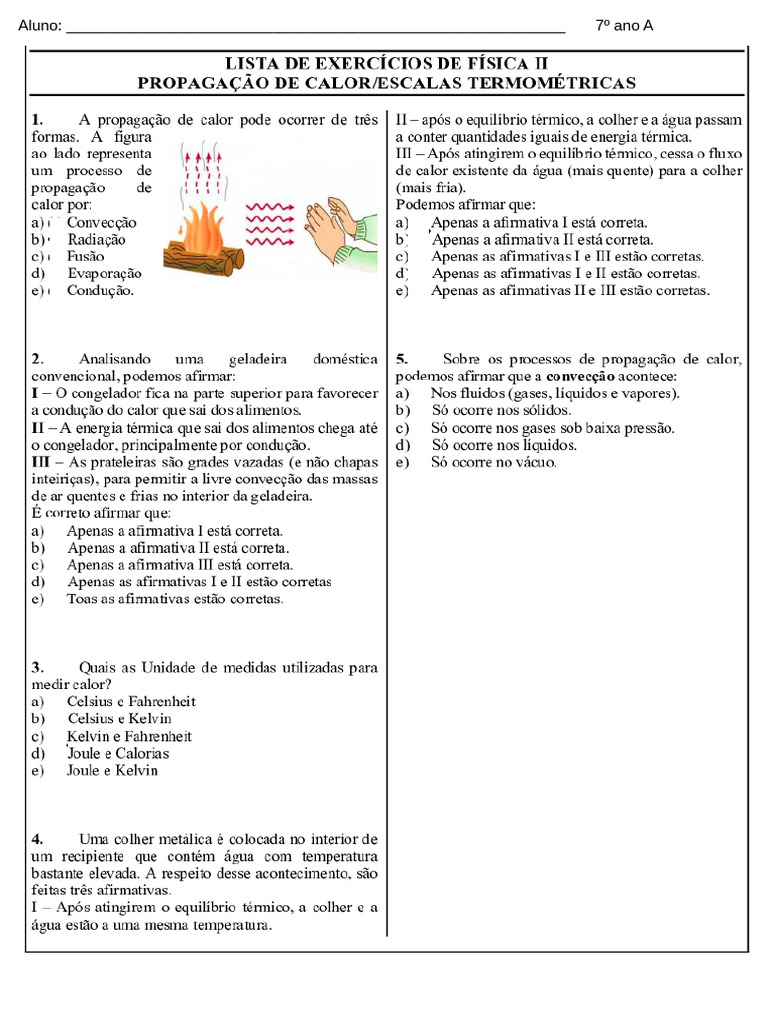 Atividade Calor e Temperatura | PDF